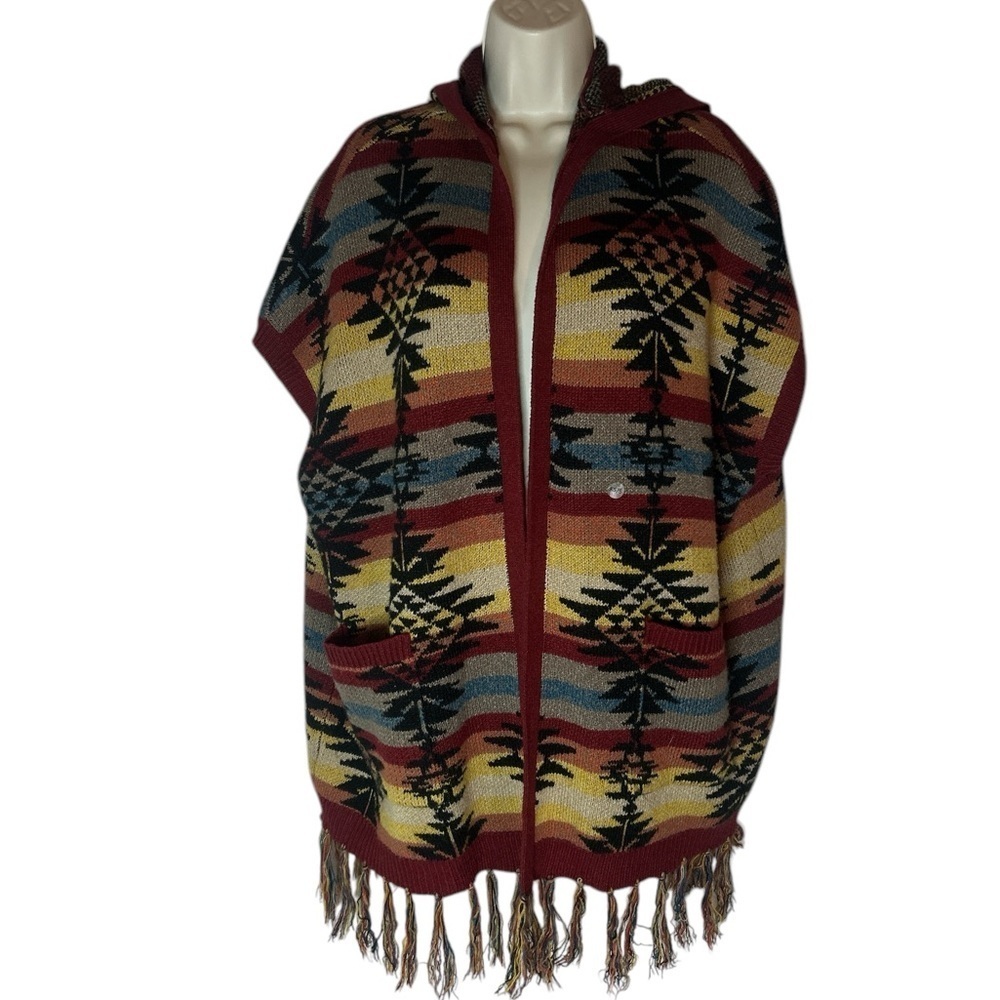 Southwestern Patterned Hooded Poncho